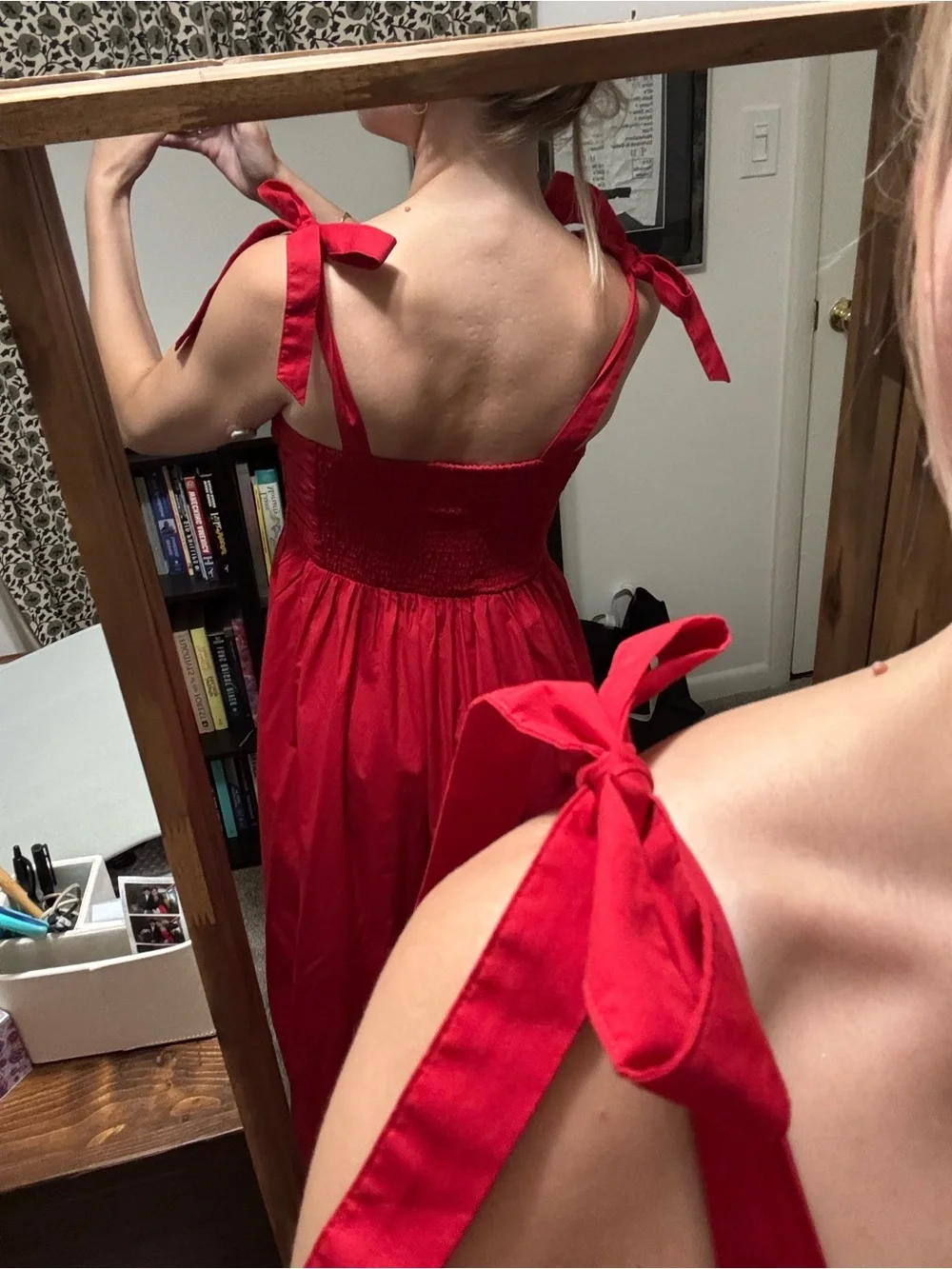 Abercrombie & Fitch Red Tie-Shoulder Maxi Dress